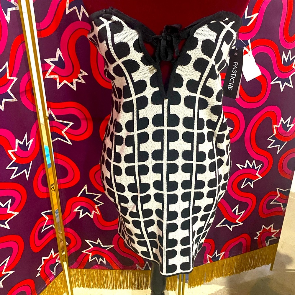 NWT Pastiche black and white knit geometric mini dress